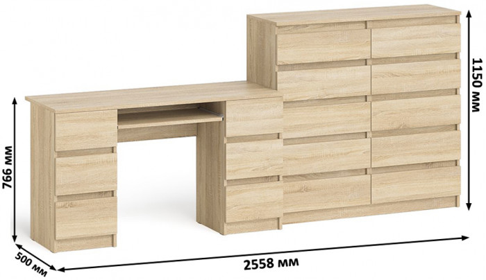 Мори Стол компьютерный МС-2 + Комод МК1200.10, цвет дуб сонома, ШхГхВ 255,8х50х115 см., универсальная сборка