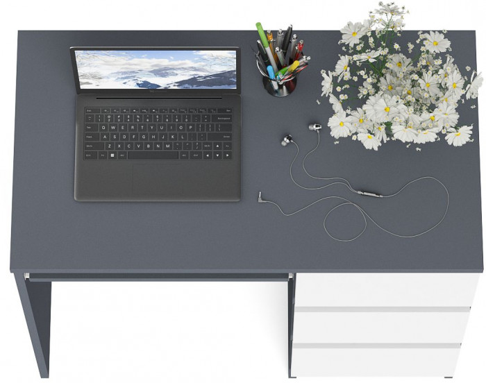 Мори Стол компьютерный МС-6 правый, цвет графит/белый, ШхГхВ 90х50х76,6 см., выдвижные ящики справа, НЕ универсальная сборка