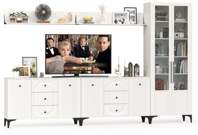 Валенсия Гостиная № 121, ЛДСП белый шагрень/МДФ белый шагрень