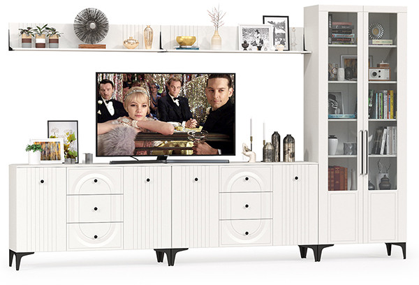 Валенсия Гостиная № 121, ЛДСП белый шагрень/МДФ белый шагрень