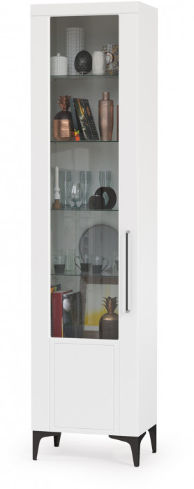 Валенсия Гостиная 13.218 Шкаф-пенал, цвет ЛДСП белый шагрень/МДФ белый шагрень, ШхГхВ 55х38,1х225,2 см., универсальная сборка