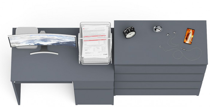 Мори компьютерный стол МС-1 правый + Комод МК800.4, графит