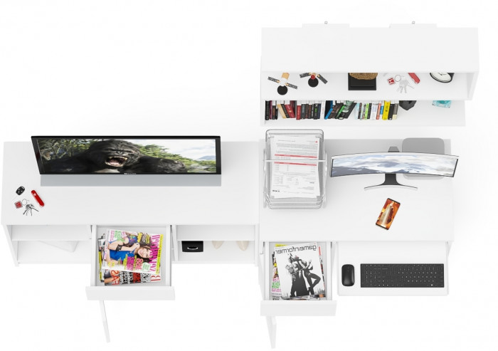 Мори Стол компьютерный МС-1 левый + Тумба МТВ1204.1 + Полка 900, цвет белый, ШхГхВ 210,4х50х209,6 см., НЕ универсальная сборка