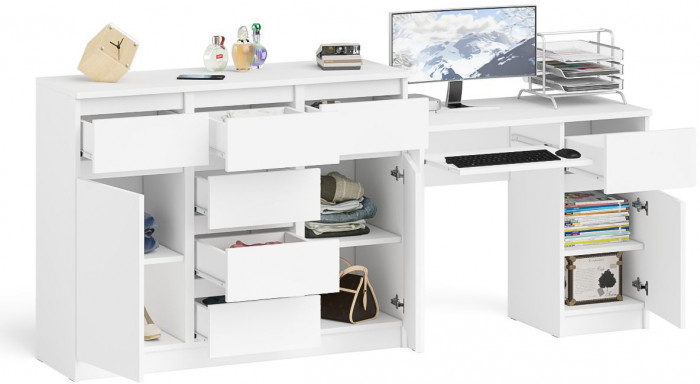 Мори Стол компьютерный МС-1 правый + Комод МК1200.4, цвет белый, ШхГхВ 210,4х50х94 см., выдвижной ящик справа, НЕ универсальная сборка