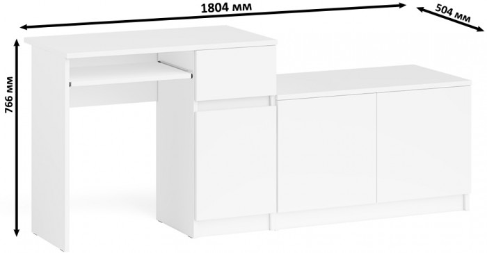 Мори Стол компьютерный МС-1 правый + Тумба МА900.1, цвет белый, ШхГхВ 180,4х50,4х76,6 см., выдвижной ящик справа, НЕ универсальная сборка