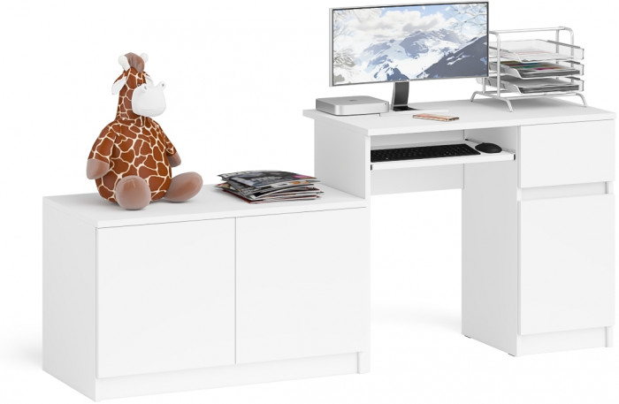 Мори Стол компьютерный МС-1 правый + Тумба МА900.1, цвет белый, ШхГхВ 180,4х50,4х76,6 см., выдвижной ящик справа, НЕ универсальная сборка