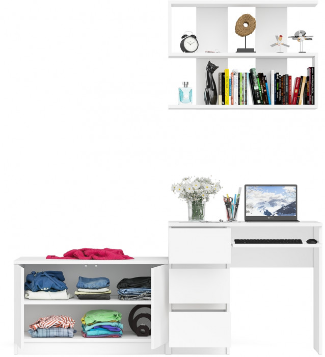 Мори Стол компьютерный МС-6 левый + Тумба МА900.1 + Полка 900, цвет белый, ШхГхВ 180,4х50,4х209,6 см., НЕ универсальная сборка