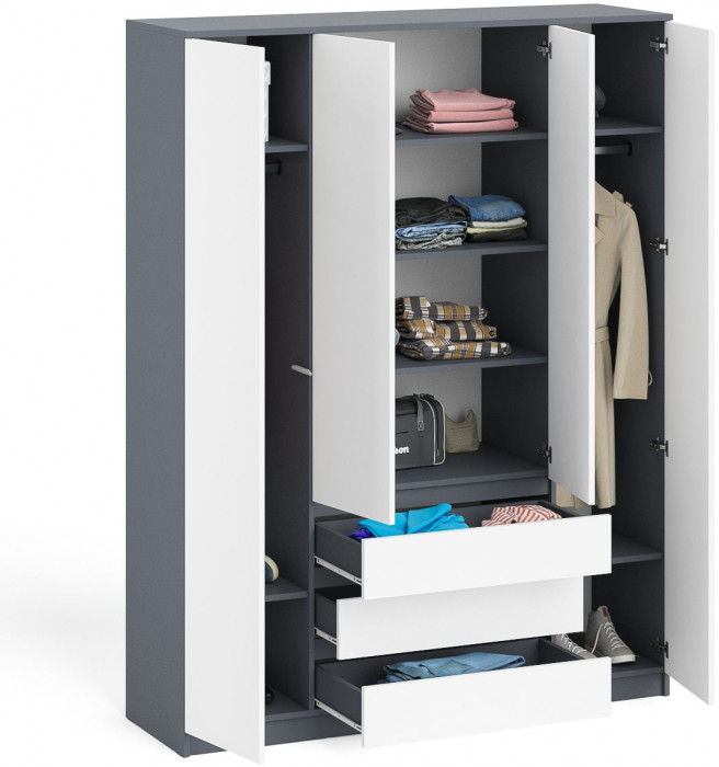 Мори Шкаф МШ1600.1, цвет графит/белый, ШхГхВ 160,4х50,4х209,6 см.