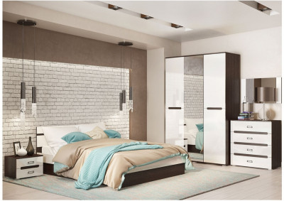 Модульная спальня Ким (Белый глянец, Венге)