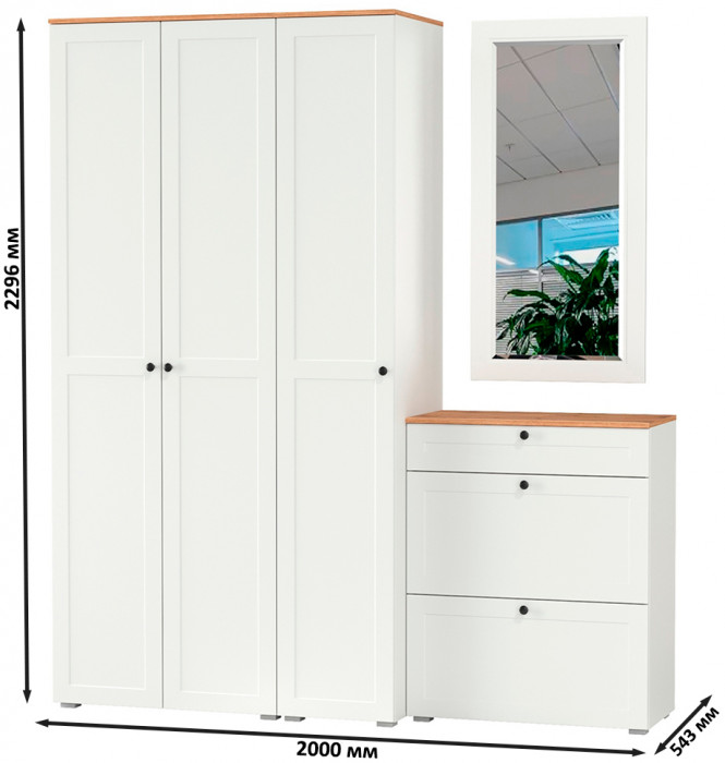 Остин Прихожая 40, цвет белый шагрень/дуб крафт золотой, ШхГхВ 200х54,3х229,6 см., универсальная сборка