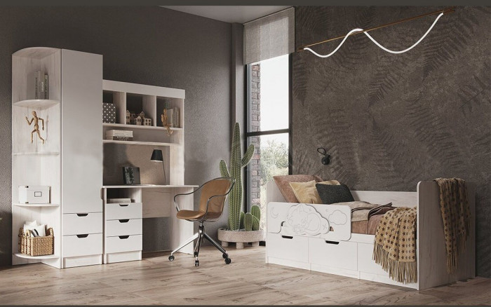 Модульная детская Юниор-4, композиция 1 (Шарли бриз, Крафт белый)