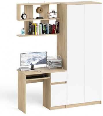 Мори компьютерный стол МС-1 правый + Шкаф МШ800.1 + Полка 900, дуб сонома/белый