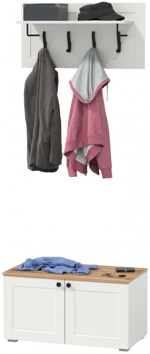 Остин 13.257 Тумба + 15.12 Вешалка, белый шагрень/дуб крафт золотой