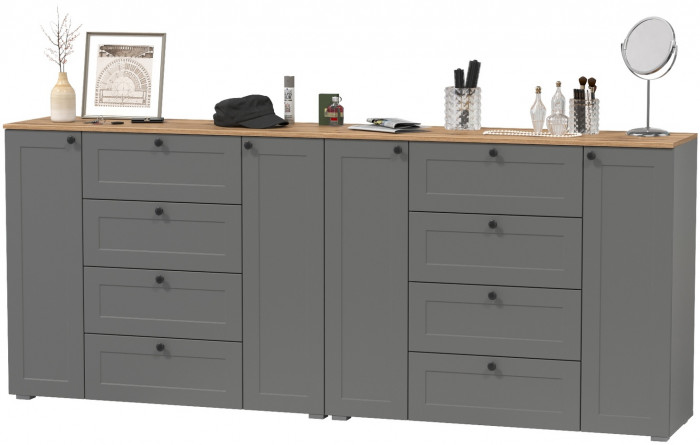 Остин 16.221 Комод + 16.221 Комод, серый графит/дуб крафт золотой