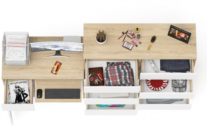 Мори Стол компьютерный МС-1 левый + Комод МК1200.10, цвет дуб сонома/белый, ШхГхВ 210,4х50х115 см., выдвижной ящик слева, НЕ универсальная сборка