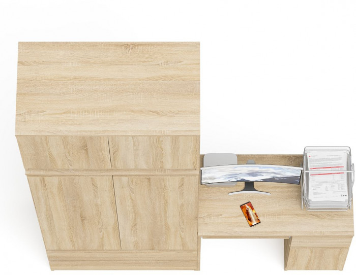 Мори Стол компьютерный МС-1 правый + Шкаф МШ900.1 + Антресоль МА900.1, цвет дуб сонома, ШхГхВ 180,4х50,4х234,2 см., выдвиж. ящик справа, НЕ ун. сб.