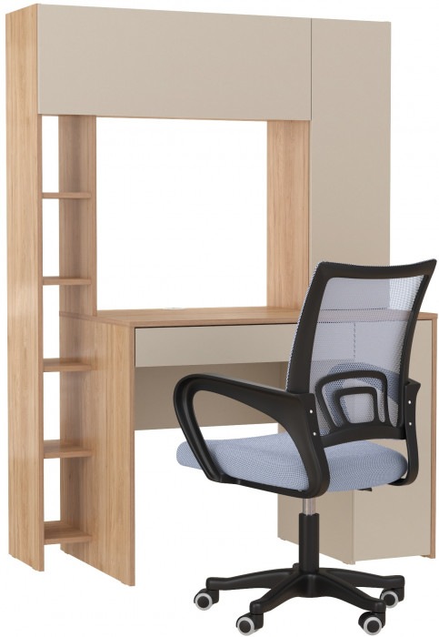 Стол компьютерный Комфорт 12.71 + кресло 103 серое, цвет гикори рокфорд натуральный/сатин, ШхГхВ 116,7х60,2х165,4 см., НЕ универсальная сборка