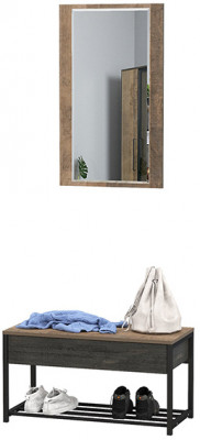 Трувор 13.241.03 Тумба для обуви + 15.30 Зеркало, цвет дуб гранж песочный/интра, ШхГхВ 80х36,6х195 см.