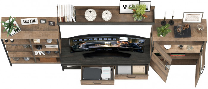 Трувор Гостиная 057, цвет дуб гранж песочный/интра, ШхГхВ 325,6х45,4х195 см., универсальная сборка