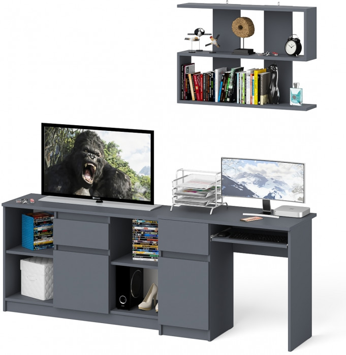 Мори Стол компьютерный МС-1 левый + Тумба МТВ1204.1 + Полка 900, цвет графит, ШхГхВ 210,4х50х209,6 см., НЕ универсальная сборка