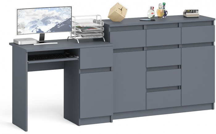 Мори Стол компьютерный МС-1 правый + Комод МК1200.4, цвет графит, ШхГхВ 210,4х50х94 см., выдвижной ящик справа, НЕ универсальная сборка
