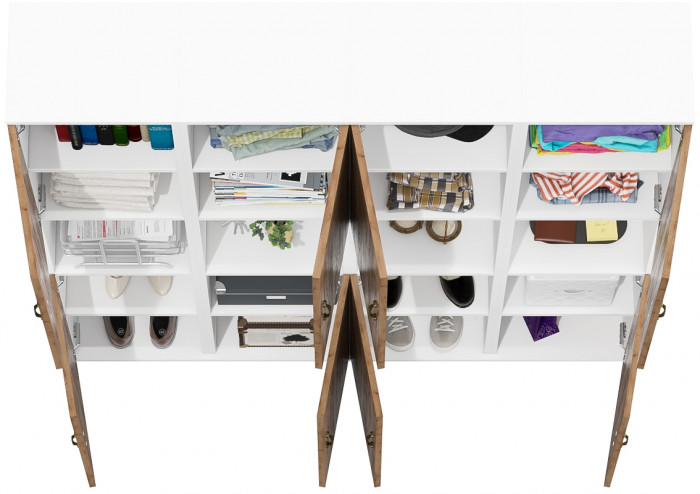 Лидер-8 Пенал 4 шт., цвет белый шагрень/крафт золото, ШхГхВ 160х30х190 см., универсальная сборка