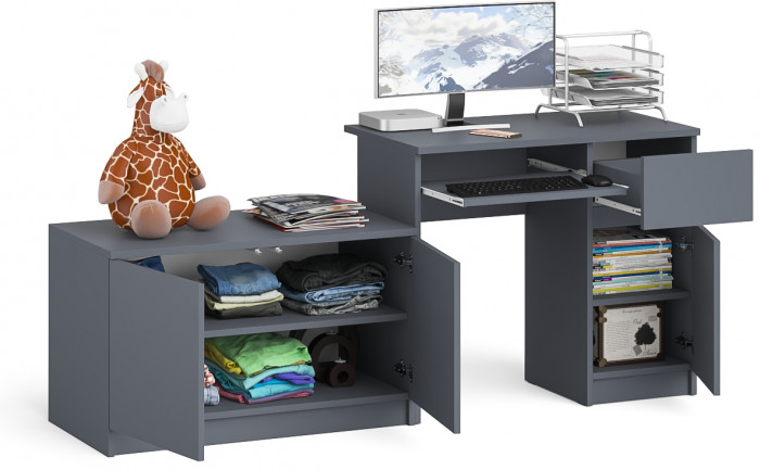 Мори Стол компьютерный МС-1 правый + Тумба МА900.1, цвет графит, ШхГхВ 180,4х50,4х76,6 см., выдвижной ящик справа, НЕ универсальная сборка