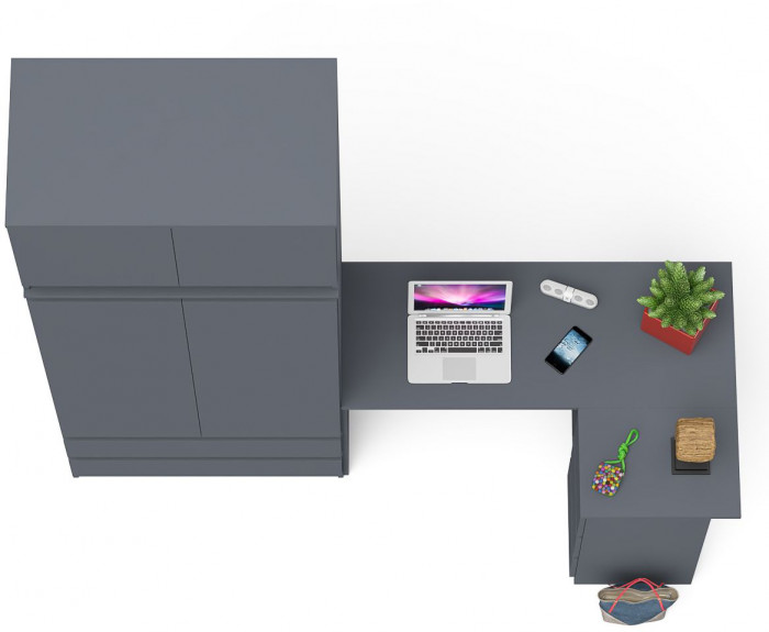 Мори Стол компьютерный МС-16 правый + Шкаф МШ900.1 + Антресоль МА900.1, цвет графит, ШхГхВ 214,8х84,9х234,2 см., выдвижные ящики справа, НЕ ун. сб.