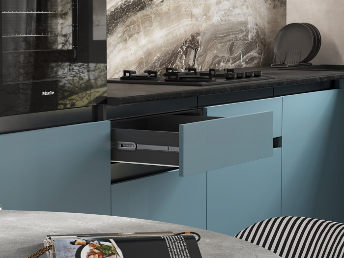 Кухня Техно-6 3,0х1,8м Графит/Браш Блю