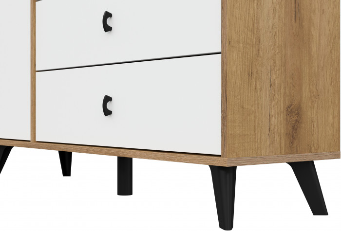 Комод 3 ящика Байкал (со створкой), Дуб Золотой, Белый матовый