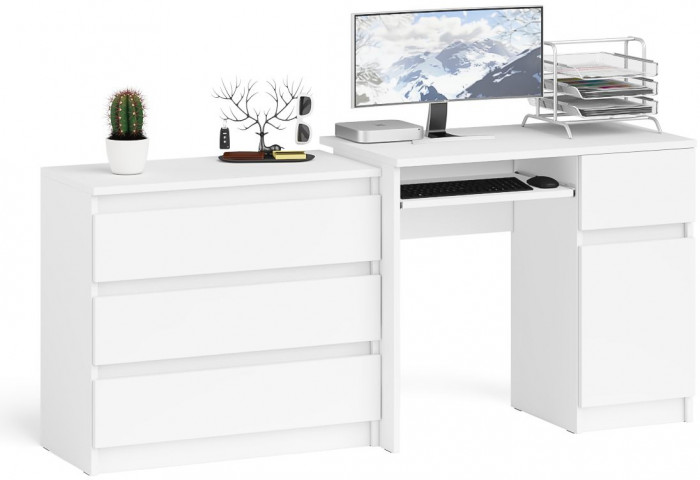 Мори компьютерный стол МС-1 правый + Комод МК800.1, белый