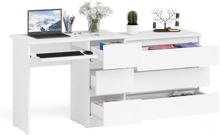 Мори компьютерный стол МС-6 правый + Комод МК800.1, белый