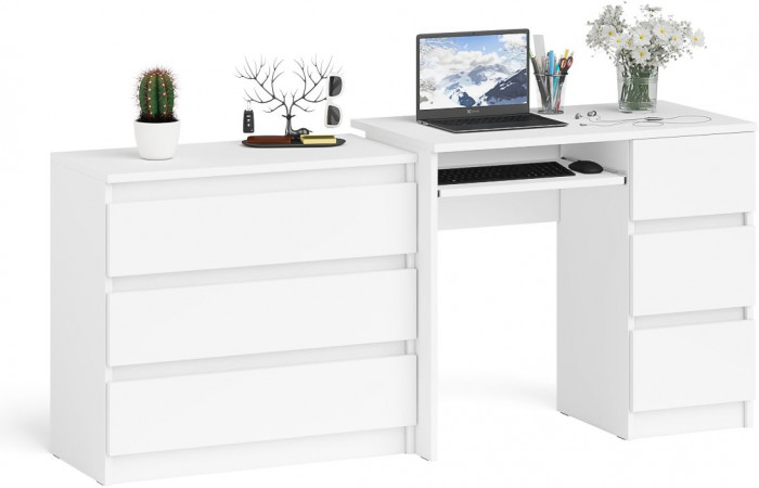 Мори компьютерный стол МС-6 правый + Комод МК800.1, белый