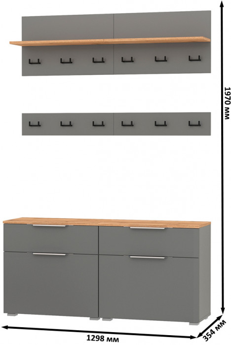 Октава Прихожая 07, серый графит/дуб крафт золотой/фасады МДФ серый графит