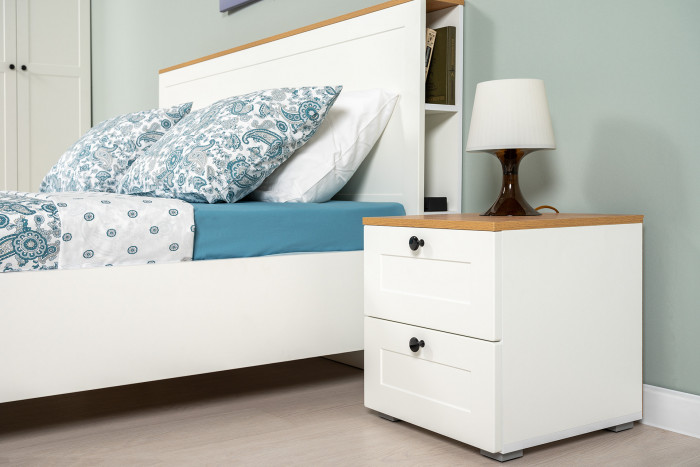 Остин 11.53 Кровать + ортопед + 13.336.02 Шкаф для одежды + 16.152 Тумба прикроватная, белый шагрень/дуб крафт золотой