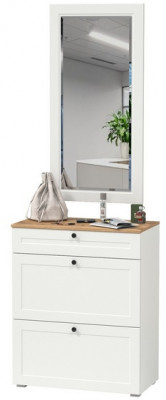 Остин 16.121 Тумба для обуви + 17.03 Зеркало, цвет белый шагрень/дуб крафт золотой, ШхГхВ 80х41,6х229 см.