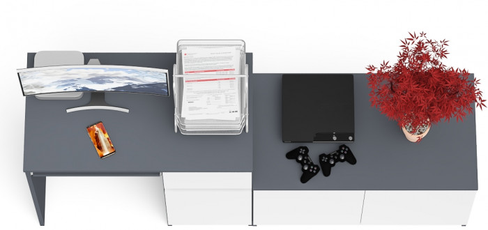 Мори Стол компьютерный МС-1 правый + Тумба МА900.1, цвет графит/белый, ШхГхВ 180,4х50,4х76,6 см., выдвижной ящик справа, НЕ универсальная сборка