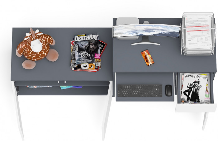 Мори Стол компьютерный МС-1 правый + Тумба МА900.1, цвет графит/белый, ШхГхВ 180,4х50,4х76,6 см., выдвижной ящик справа, НЕ универсальная сборка