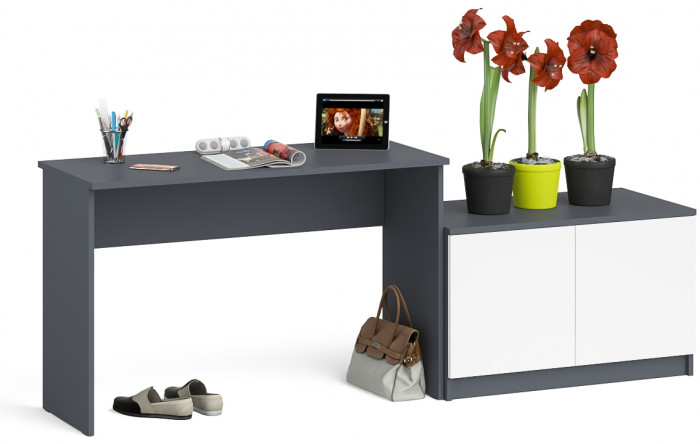 Мори письменный стол МСП1200.1 + Тумба МА900.1, графит/белый