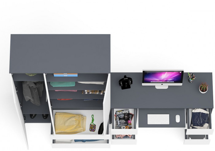 Мори Стол компьютерный МС-2 + Шкаф МШ1200.1, цвет графит/белый, ШхГхВ 255,8х50,4х209,6 см., универсальная сборка