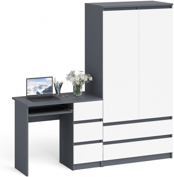 Мори Стол компьютерный МС-6 правый + Шкаф МШ900.1, цвет графит/белый, ШхГхВ 180,4х50,4х179,6 см., выдвижные ящики справа, НЕ универсальная сборка