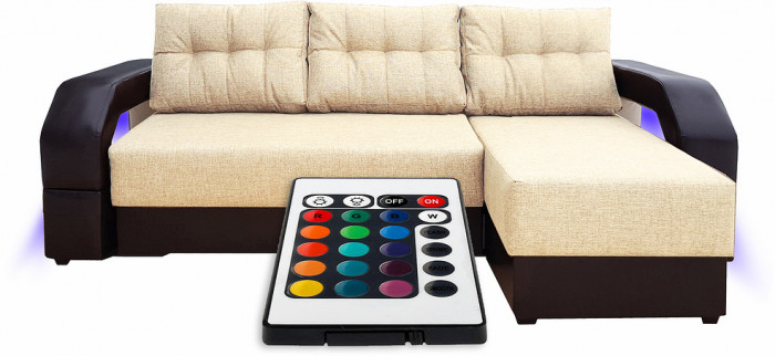 Диван еврокнижка Манчестер УГЛОВОЙ 160 с подсветкой, рогожка бежевая НПБ