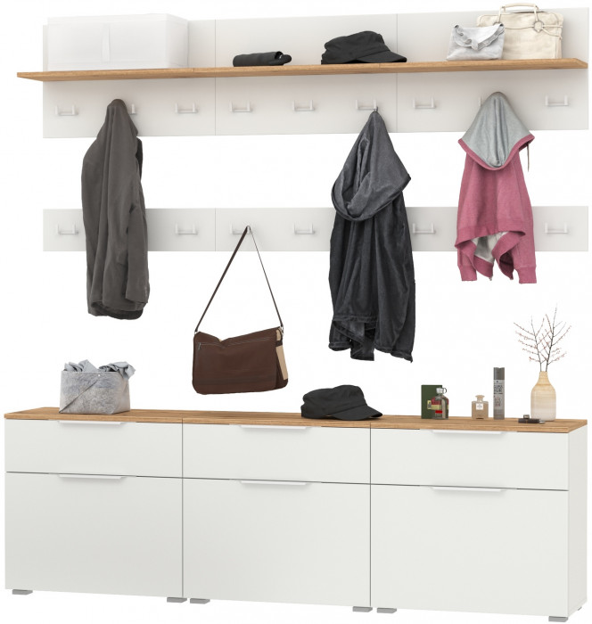 Октава Прихожая 08, белый шагрень/дуб крафт золотой/фасады МДФ белый шагрень