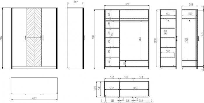 Шкаф для одежды трехдверный "Тиволи" - Серый антрацит (лак)
