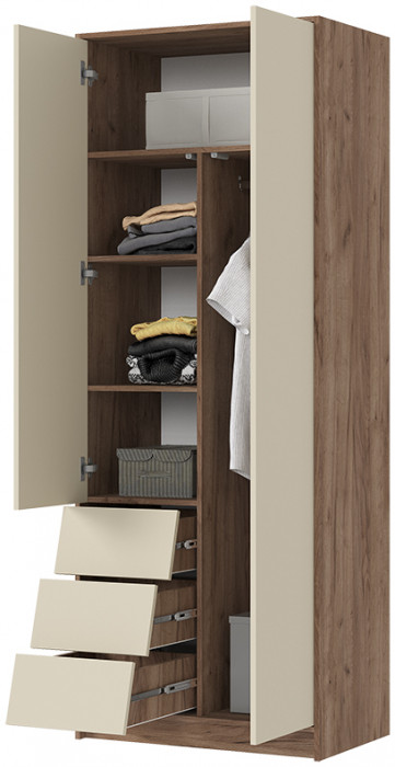 РЕЙН ШК 01 Шкаф 2-х створчатый (800х2100х500) Фасад КАШЕМИР/Корпус ДУБ КРАФТ ТАБАЧНЫЙ