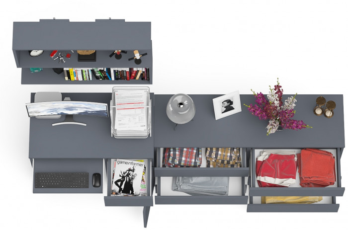 Мори Стол компьютерный МС-1 правый + Комод МК1380.6 + Полка 900, цвет графит, ШхГхВ 228х50х209,6 см., НЕ универсальная сборка