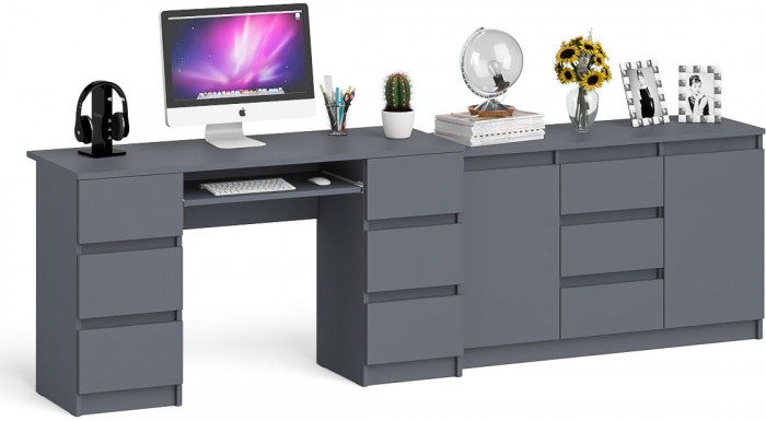 Мори Стол компьютерный МС-2 + Комод МК1200.3, цвет графит, ШхГхВ 255,8х50х76,6 см., универсальная сборка