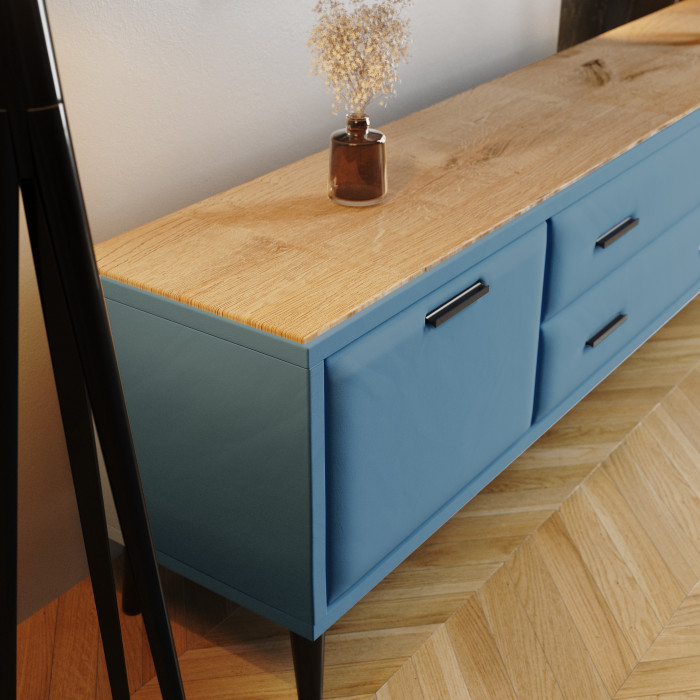 Тумба ТВ интерьерная 2,0 Пай светло-голубой/мдф дуб канадский