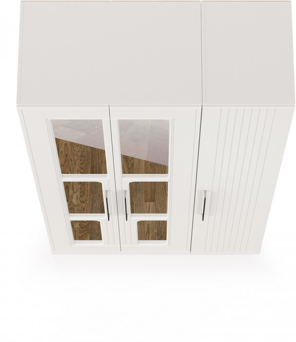 Валенсия Спальня Шкаф для одежды 3-х створчатый с зеркалами, цвет ЛДСП белый шагрень/МДФ белый шагрень, ШхГхВ 126х54,2х225,3 см., универсальная сборка