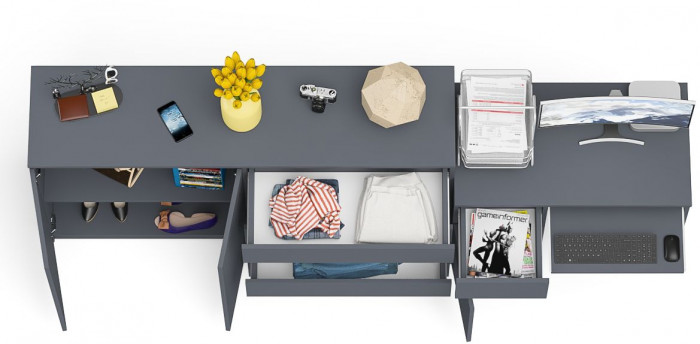 Мори компьютерный стол МС-1 левый + Комод МК1600.1, графит